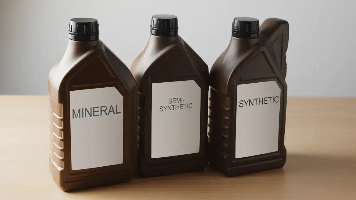 Comparație vizuală între uleiul mineral, semi-sintetic și complet sintetic pentru motor
